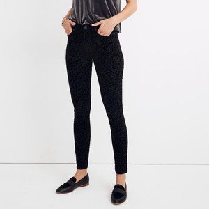 Madewell Womens 9 inch Mid Rise Skinny Jeans Flocked Leopard Black Velvet sz 26